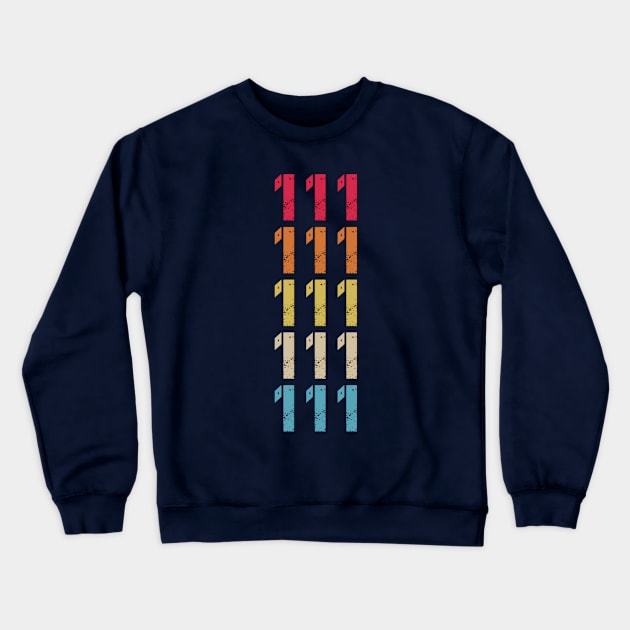 Repeating Numbers Three 111 Retro Vintage Distressed Crewneck Sweatshirt by Inspire Enclave